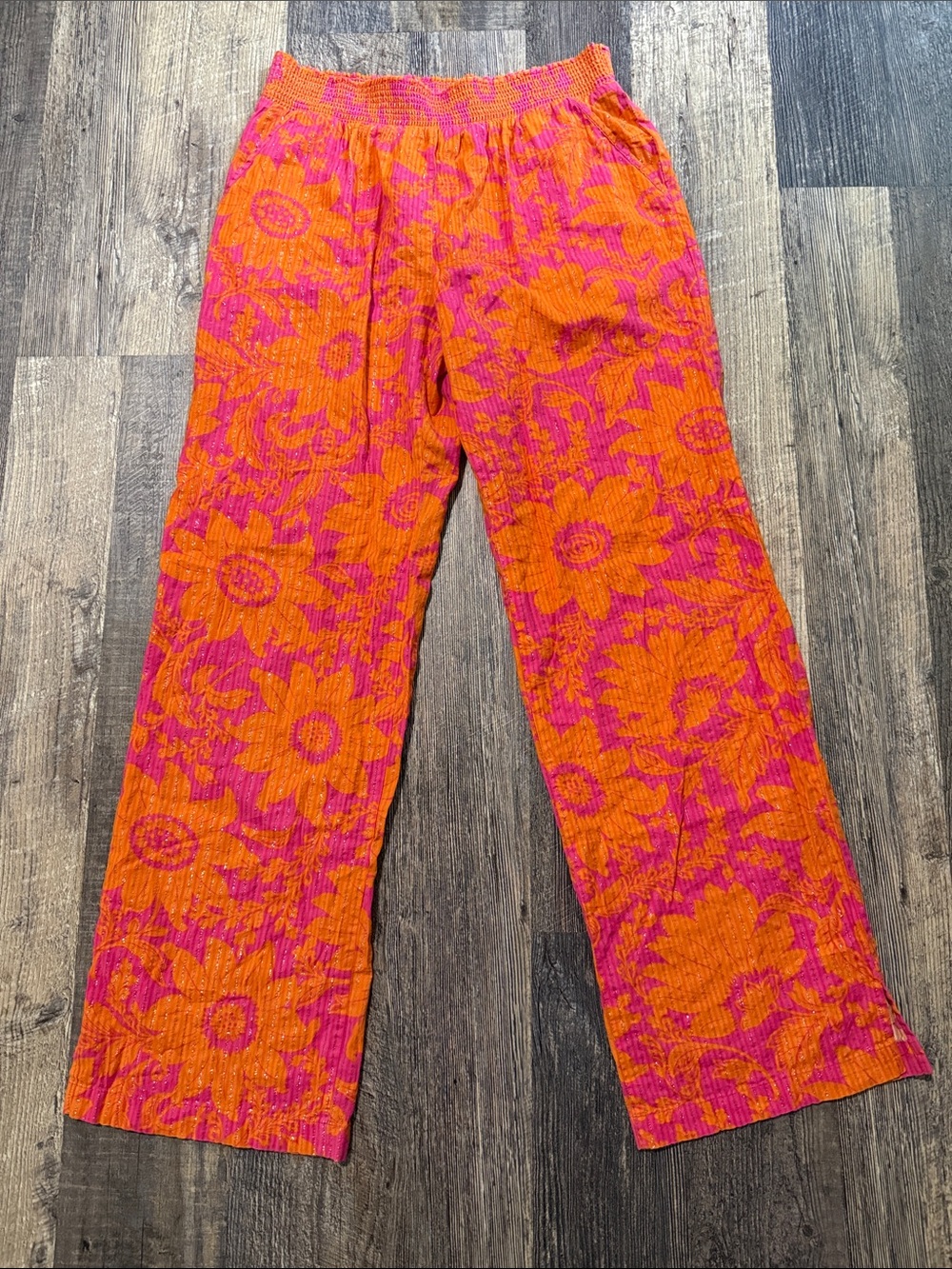 Anthropologie Lilka Floral Palazzo Sunflower Lounge Pant Small Pink Orange
